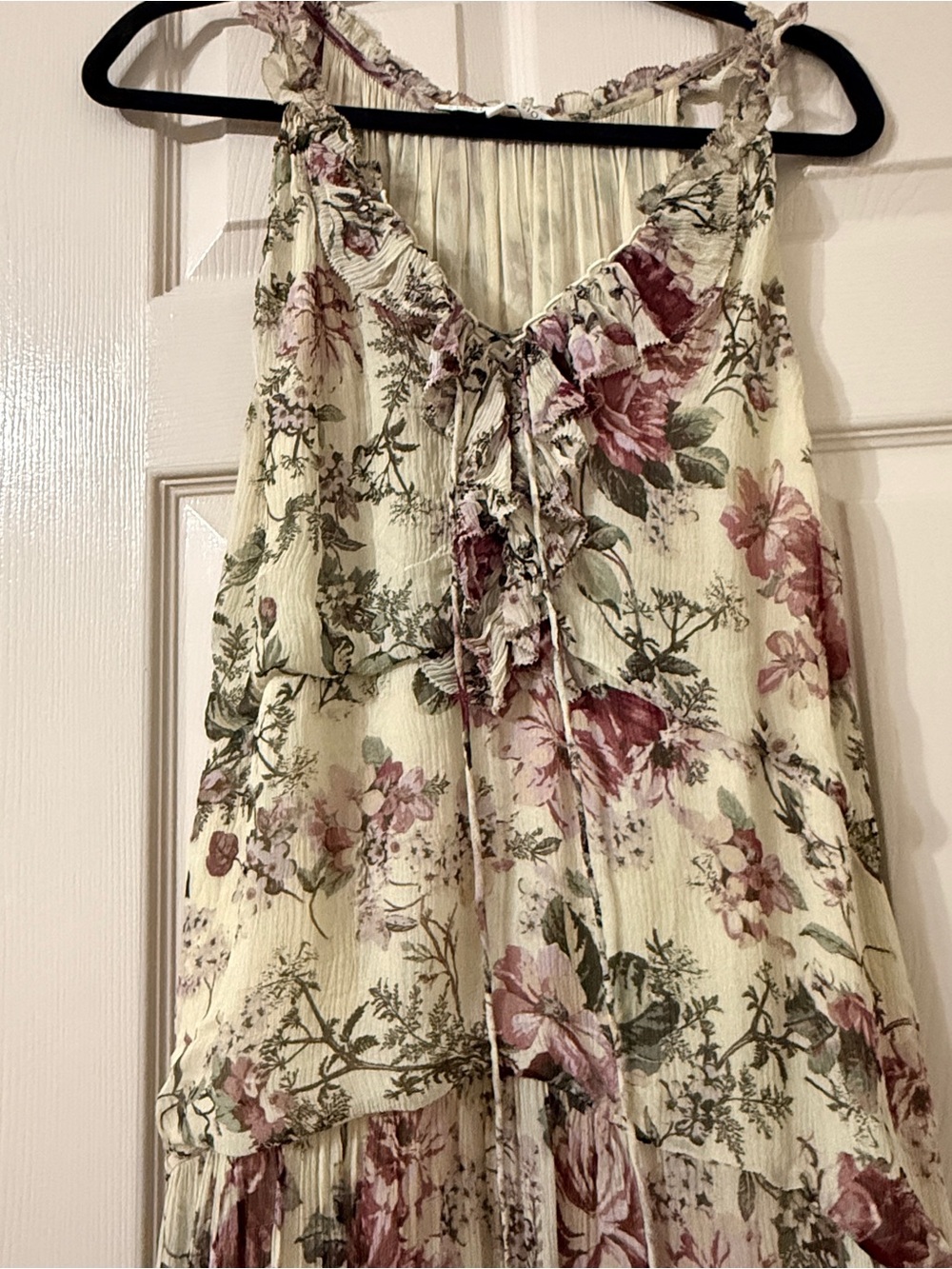 SECRET MISSION Emmeline Ruffle-Trim 100% Silk Maxi Dress Size Medium - Picture 7 of 15